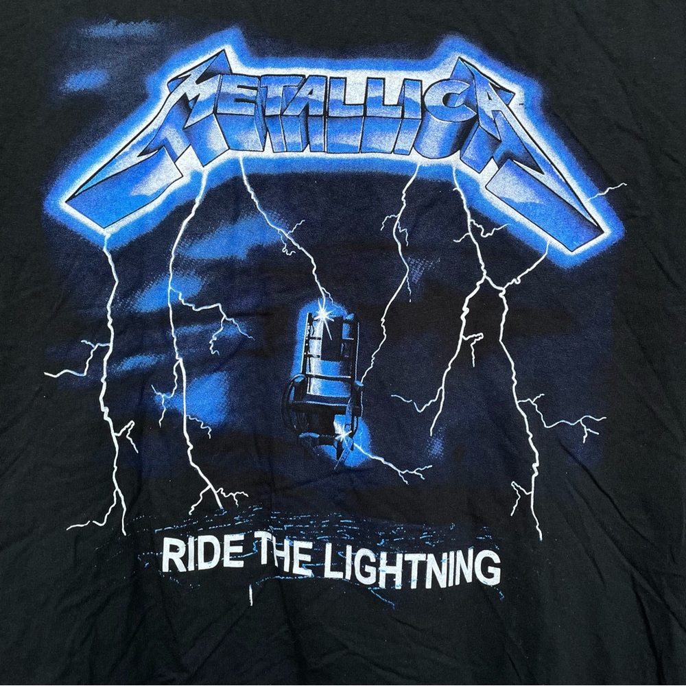 Fruit of the Loom Black Tee with Blue Lightning Graphic